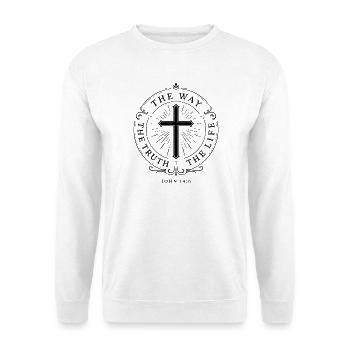 Der Weg, Wahrheit, Leben - Unisex Pullover - Weiß - Vorne - Alina (178cm) & Michal (187cm)