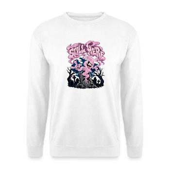 Rosa Phantom über dem Friedhof - Unisex Pullover - Weiß - Vorne - Alina (178cm) & Michal (187cm)