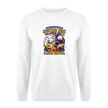 Derry Registered Nurse Halloween Shift Samhain - Unisex Pullover - Weiß - Vorne - Alina (178cm) & Michal (187cm)