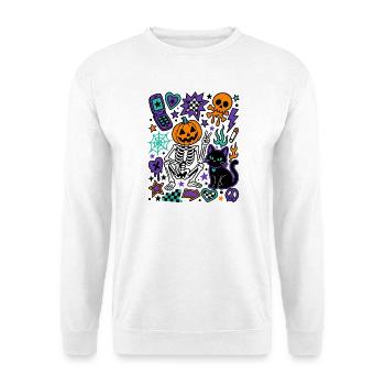Y2K Gruseliges Halloween-Kürbisskelett - Unisex Pullover - Weiß - Vorne - Alina (178cm) & Michal (187cm)