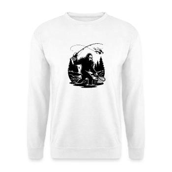 Bigfoot-Fischer-Fliegenfischer-Humor - Unisex Pullover - Weiß - Vorne - Alina (178cm) & Michal (187cm)