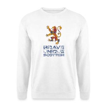 Tartan-Löwe des tapferen schottischen Stolzes - Unisex Pullover - Weiß - Vorne - Alina (178cm) & Michal (187cm)
