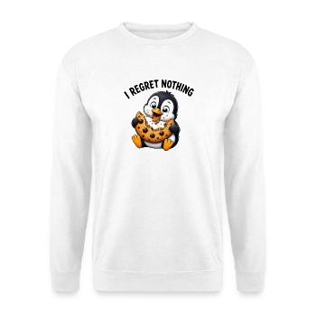Pinguin Keks I Regret Nothing Lustiger Cartoon - Unisex Pullover - Weiß - Vorne - Alina (178cm) & Michal (187cm)