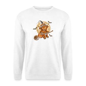 Hochlandkuh Hexe Halloween Hochlandkuh - Unisex Pullover - Weiß - Vorne - Alina (178cm) & Michal (187cm)