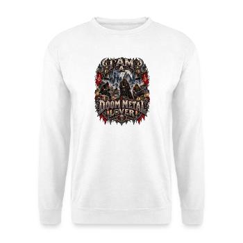 Doom Metal Lover – Dark Heavy Metal Music Fan - Unisex Pullover - Weiß - Vorne - Alina (178cm) & Michal (187cm)