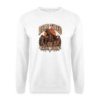 Totmüdes reitendes Skelett - Unisex Pullover - Weiß - Vorne - Alina (178cm) & Michal (187cm)