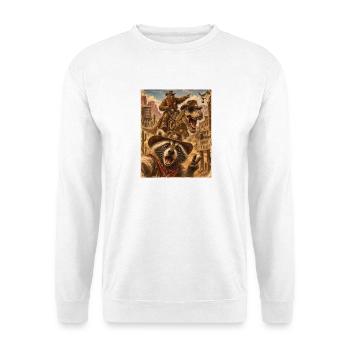Raccoon Cowboy Dino Western - Unisex Pullover - Weiß - Vorne - Alina (178cm) & Michal (187cm)