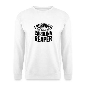 Ich habe Carolina Reaper überlebt - Unisex Pullover - Weiß - Vorne - Alina (178cm) & Michal (187cm)