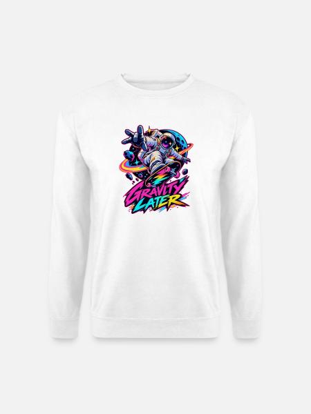 Neon-Astronaut Skateboard Gravity - Unisex Pullover - Weiß