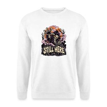 Noch Hier Sensenmann Grusel - Unisex Pullover - Weiß - Vorne - Alina (178cm) & Michal (187cm)