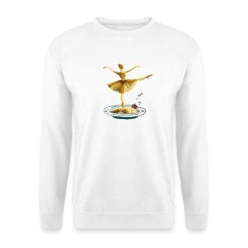 Spaghetti Ballerina mit Tomate & Basilikum Kunst - Unisex Pullover - Weiß - Vorne - Alina (178cm) & Michal (187cm)