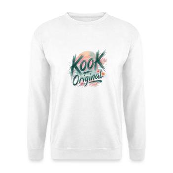 Kook Original Surf Aquarell Sonnenuntergangspalmen - Unisex Pullover - Weiß - Vorne - Alina (178cm) & Michal (187cm)