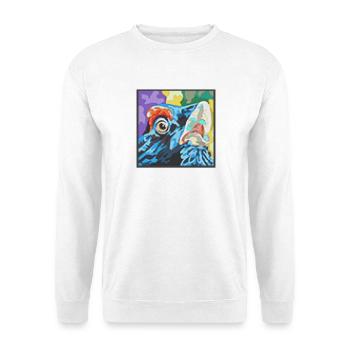 Farbrausch Papageienblick Auerhahn - Unisex Pullover - Weiß - Vorne - Alina (178cm) & Michal (187cm)