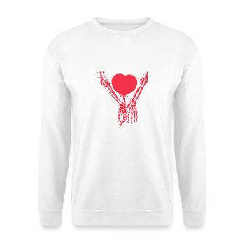 Skelett Hände rotes Herz Liebe Gothic Romantik - Unisex Pullover - Weiß - Vorne - Alina (178cm) & Michal (187cm)