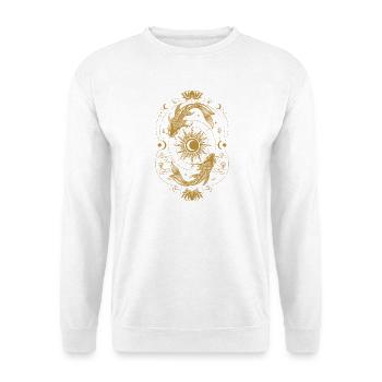 Koi-Sonne-Mond-Gleichgewicht - Unisex Pullover - Weiß - Vorne - Alina (178cm) & Michal (187cm)