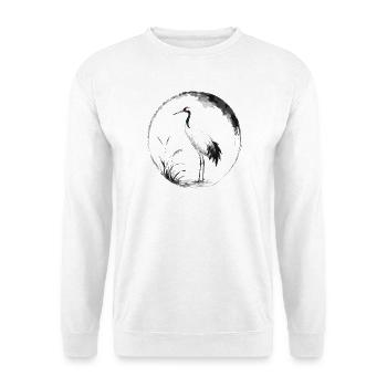 Mondkranich-Spiegelung - Unisex Pullover - Weiß - Vorne - Alina (178cm) & Michal (187cm)