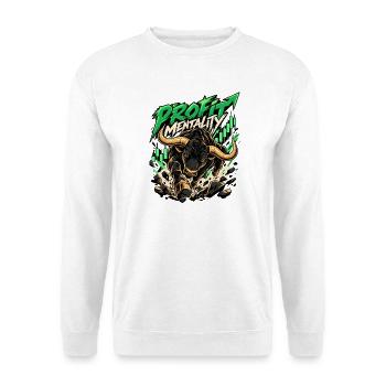 Profit Mindset Stier Grafik - Unisex Pullover - Weiß - Vorne - Alina (178cm) & Michal (187cm)
