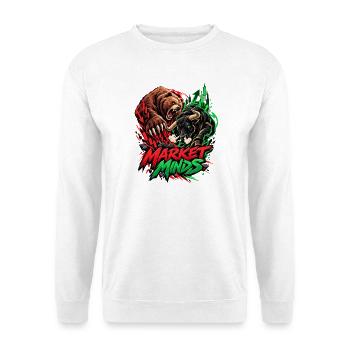 Markt Minds: Bullen vs Bären - Unisex Pullover - Weiß - Vorne - Alina (178cm) & Michal (187cm)