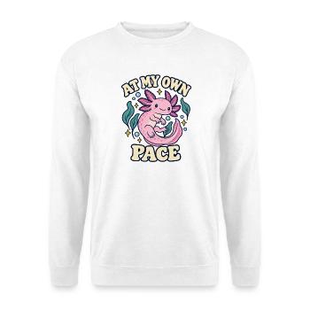 In meinem eigenen Tempo, Axolotl - Unisex Pullover - Weiß - Vorne - Alina (178cm) & Michal (187cm)