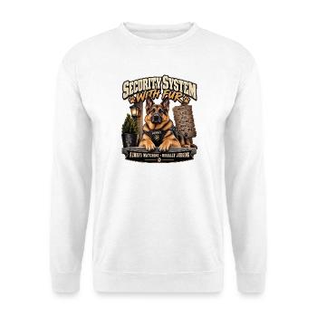 Sicherheitssystem mit Pelz-Wachhund - Unisex Pullover - Weiß - Vorne - Alina (178cm) & Michal (187cm)