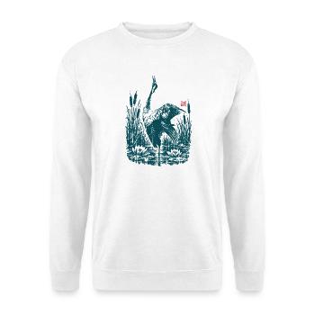 Graureiher am Teich - Unisex Pullover - Weiß - Vorne - Alina (178cm) & Michal (187cm)