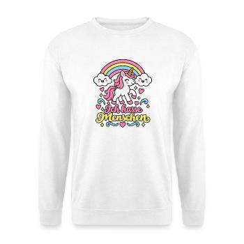 Ich hasse Menschen – Süßes Einhorn Regenbogen  - Unisex Pullover - Weiß - Vorne - Alina (178cm) & Michal (187cm)