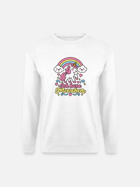 Ich hasse Menschen – Süßes Einhorn Regenbogen  - Unisex Pullover - Weiß