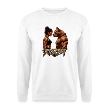RESPEKT – Frau und Pitbull: Stärke und Respekt - Unisex Pullover - Weiß - Vorne - Alina (178cm) & Michal (187cm)