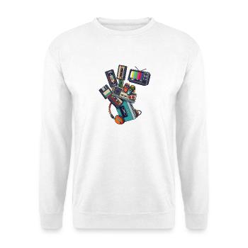 80er 90er Retro Technik & Gaming - Unisex Pullover - Weiß - Vorne - Alina (178cm) & Michal (187cm)