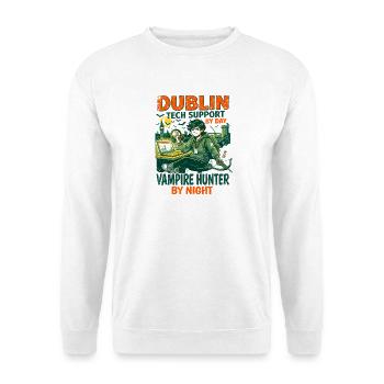 Dublin Tech Support Vampire Hunter By Day - Unisex Pullover - Weiß - Vorne - Alina (178cm) & Michal (187cm)