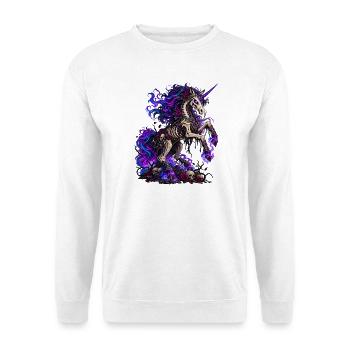 Skelett-Einhorn im Grusel-Look - Unisex Pullover - Weiß - Vorne - Alina (178cm) & Michal (187cm)