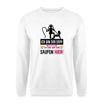 JGA Depp Shirt Lustiger Junggesellenabschied - Unisex Pullover - Weiß - Vorne - Alina (178cm) & Michal (187cm)
