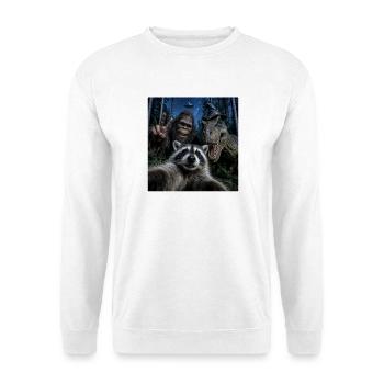 Das Midnight Woods Crew Selfie Lustiges Hallowen - Unisex Pullover - Weiß - Vorne - Alina (178cm) & Michal (187cm)