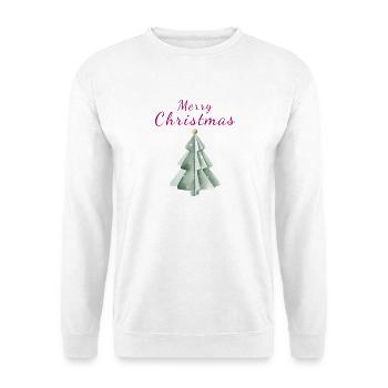 Minimalistischer Weihnachtsbaum Aquarell Tannenbau - Unisex Pullover - Weiß - Vorne - Alina (178cm) & Michal (187cm)