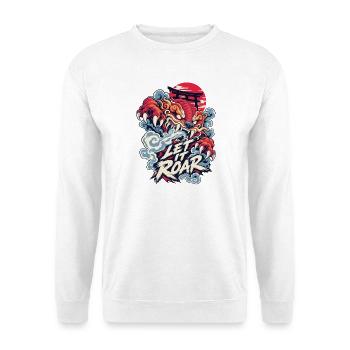 Let It Roar: Drachen und Torii - Unisex Pullover - Weiß - Vorne - Alina (178cm) & Michal (187cm)