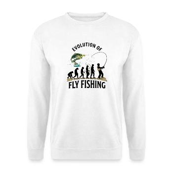 Evolution Fliegenfischerhumor - Unisex Pullover - Weiß - Vorne - Alina (178cm) & Michal (187cm)