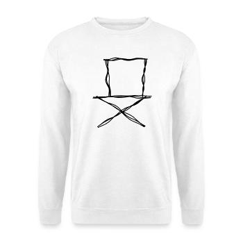 Klappstuhl handgezeichnet - Unisex Pullover - Weiß - Vorne - Alina (178cm) & Michal (187cm)