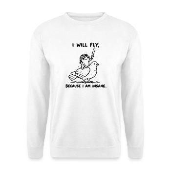 I Will Fly Because I Am Insane - Frosch auf Taube - Unisex Pullover - Weiß - Vorne - Alina (178cm) & Michal (187cm)