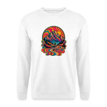 Psychedelische Berglandschaft Radfahrt 70er retro - Unisex Pullover - Weiß - Vorne - Alina (178cm) & Michal (187cm)