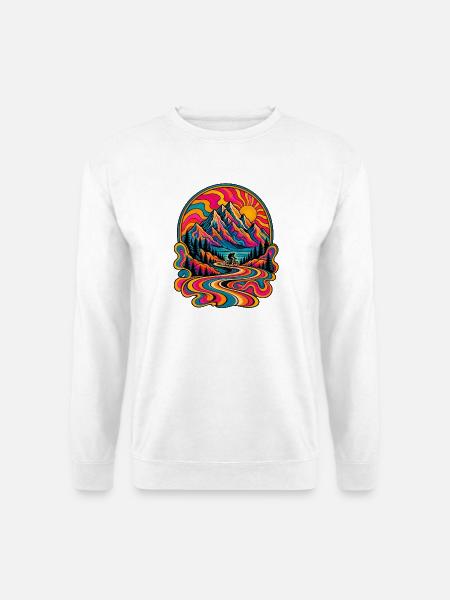 Psychedelische Berglandschaft Radfahrt 70er retro - Unisex Pullover - Weiß