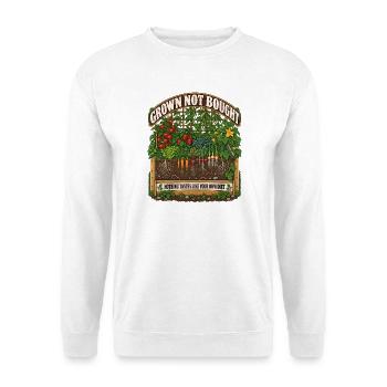 Grown Not Bought Garten-Illustration - Unisex Pullover - Weiß - Vorne - Alina (178cm) & Michal (187cm)