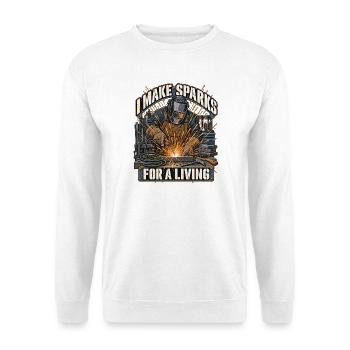 Funkenflug fürs Leben Schmiedekunst - Unisex Pullover - Weiß - Vorne - Alina (178cm) & Michal (187cm)