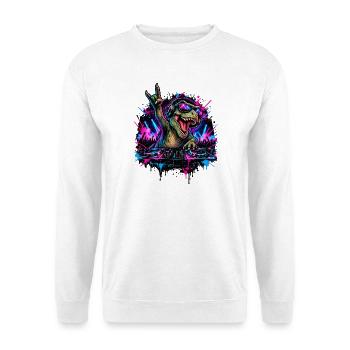 Techno Dinosaurier DJ mit Kopfhörern - Unisex Pullover - Weiß - Vorne - Alina (178cm) & Michal (187cm)