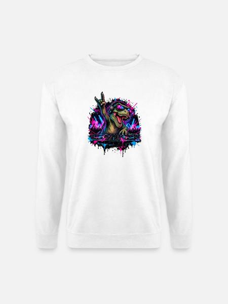 Techno Dinosaurier DJ mit Kopfhörern - Unisex Pullover - Weiß