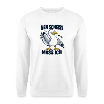 Nen Scheiß muss ich – Freche Möwe - Unisex Pullover - Weiß - Vorne - Alina (178cm) & Michal (187cm)