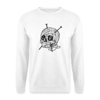Wool Ball Skull – Gotische Strickkunst - Unisex Pullover - Weiß - Vorne - Alina (178cm) & Michal (187cm)