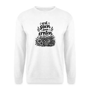Gartenkorb Ernte Illustration Gemüsezüchter ernten - Unisex Pullover - Weiß - Vorne - Alina (178cm) & Michal (187cm)