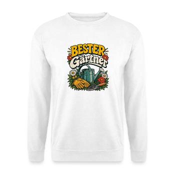 Bester Gärtner – Vintage Gartenfreude - Unisex Pullover - Weiß - Vorne - Alina (178cm) & Michal (187cm)