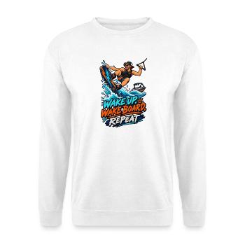 Wake Up Wakeboard Repeat Motiv - Unisex Pullover - Weiß - Vorne - Alina (178cm) & Michal (187cm)