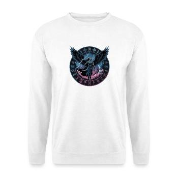 Nordische Walküre Mit Runen Und Schwarzen Flügeln - Unisex Pullover - Weiß - Vorne - Alina (178cm) & Michal (187cm)